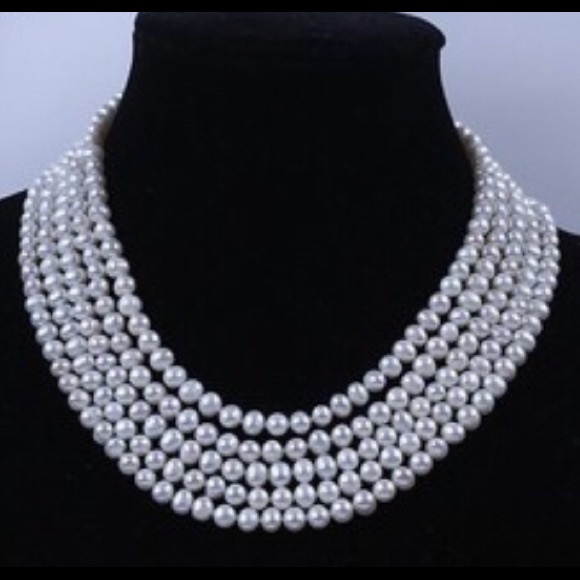 Genuine Freshwater cultured Pearl 5strand necklace - Picture 10 of 11
